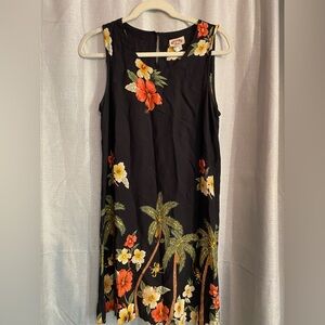 VTG Peppermint bay Black Tropical Floral Midi Dress size medium